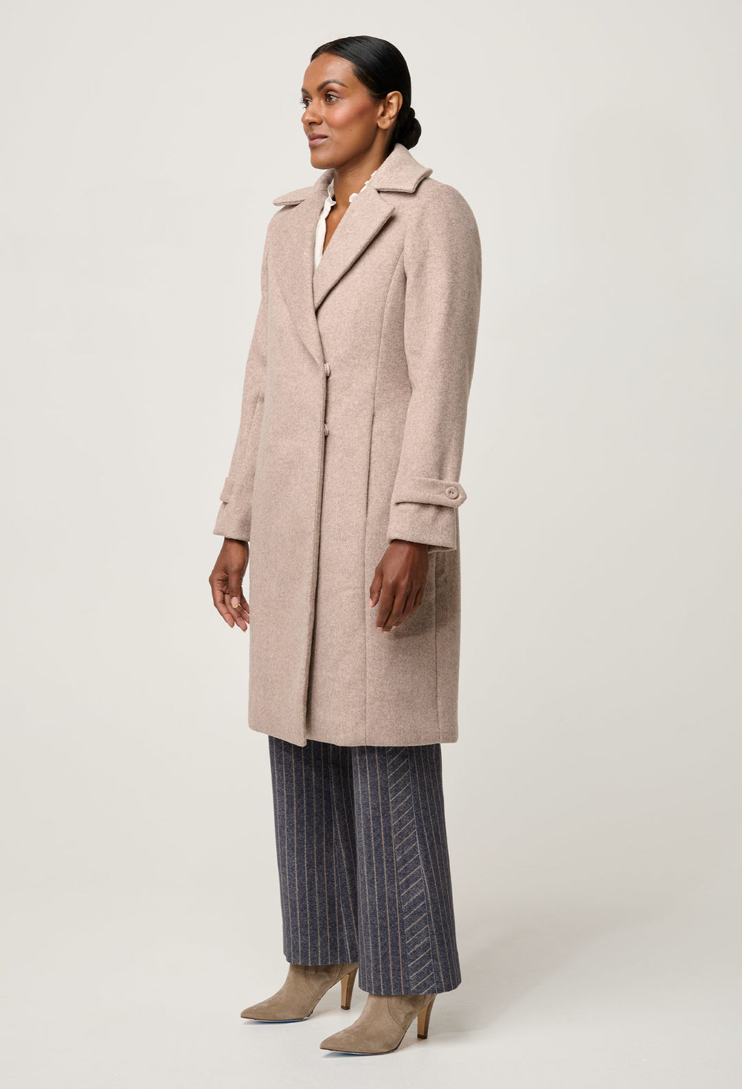 OnceWas PETITE Sutton Wool Blend Double Breasted Coat in Oat