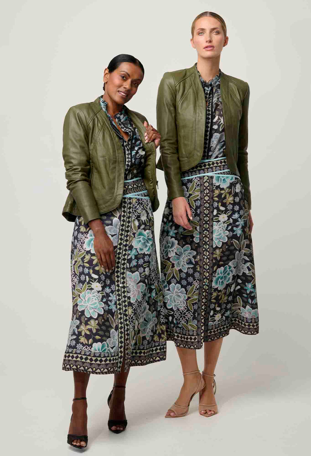 OnceWas PETITE Nova Leather Curved Hem Jacket in Moss