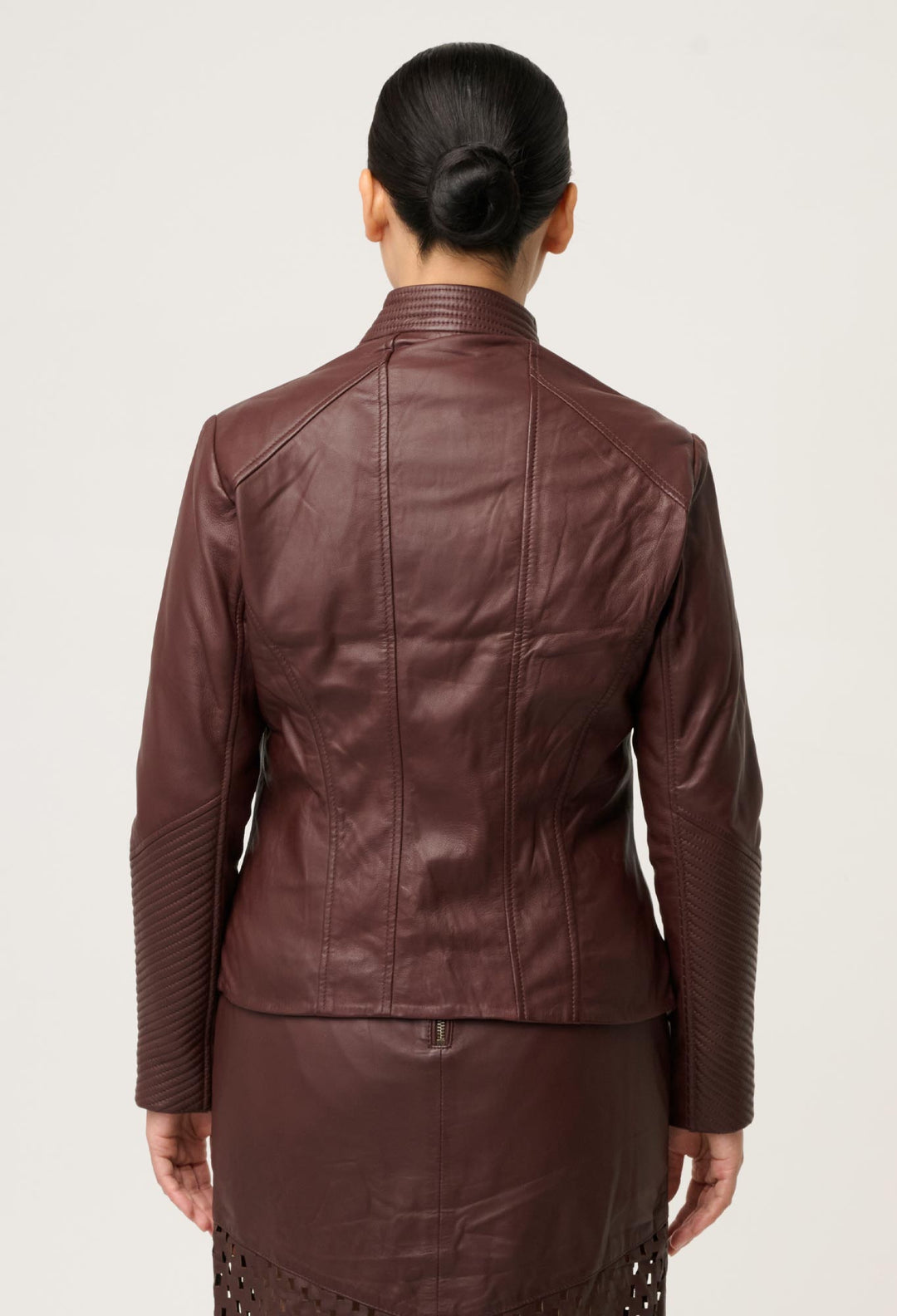 UNDER 5'4 Acer Leather Shawl Collar Detail Jacket in Oxblood