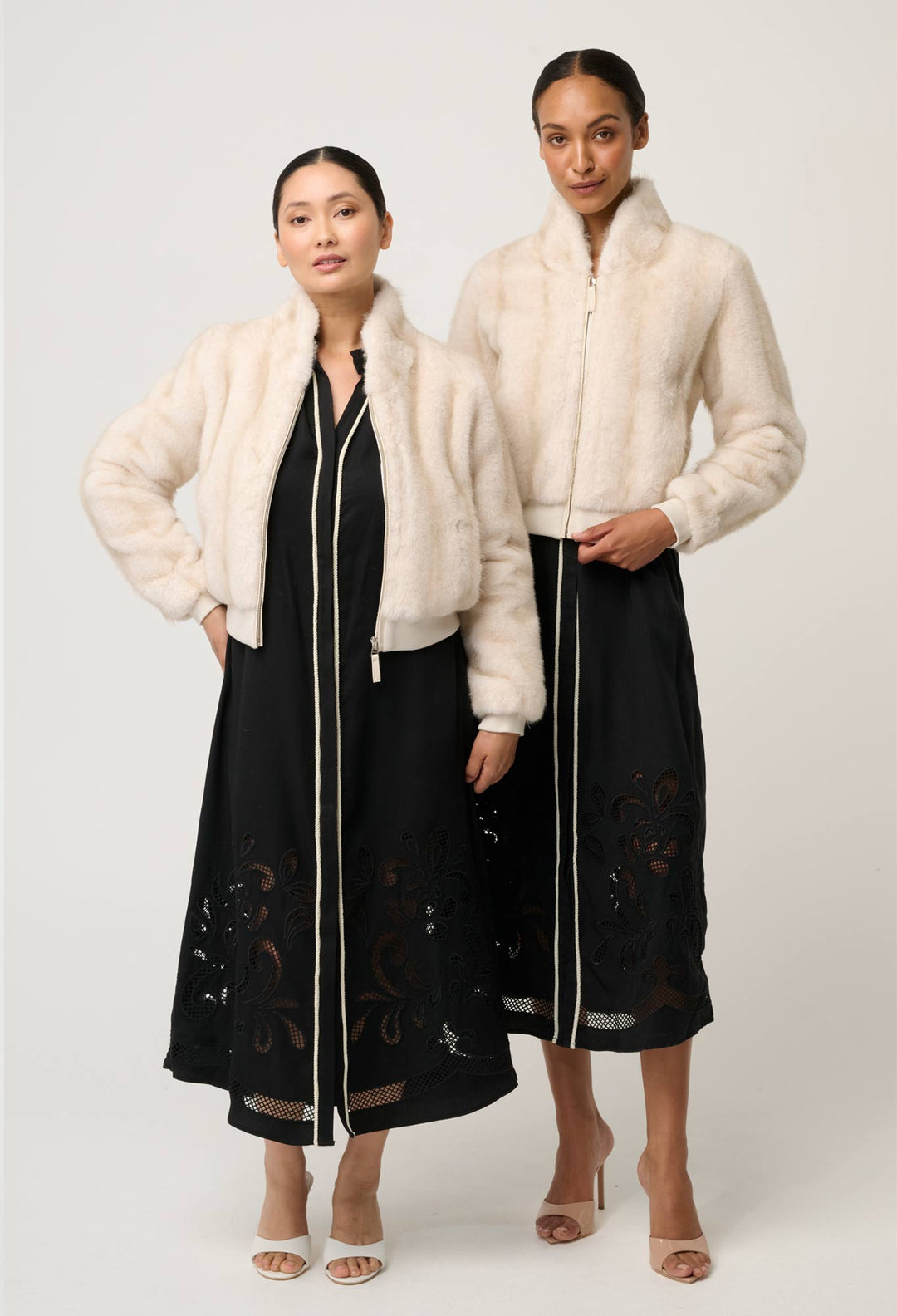 OnceWas PETITE Chrysta Faux Fur Rib Detail Bomber in Porcelain