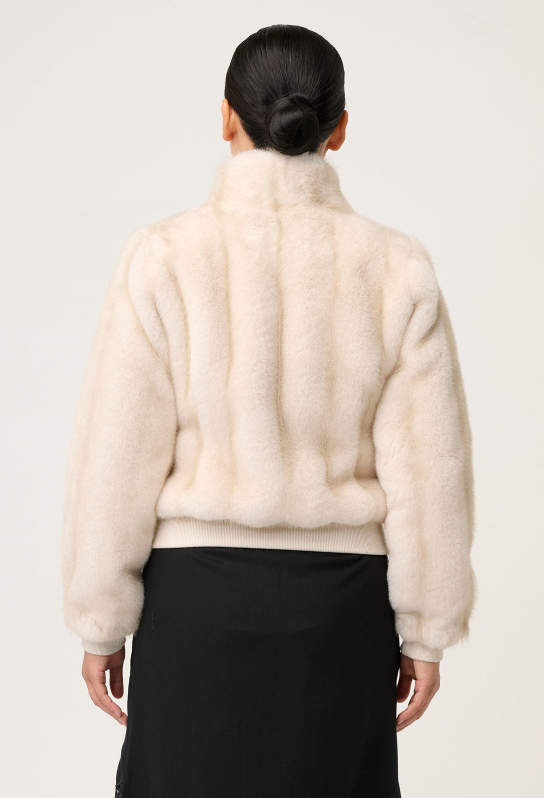 OnceWas PETITE Chrysta Faux Fur Rib Detail Bomber in Porcelain