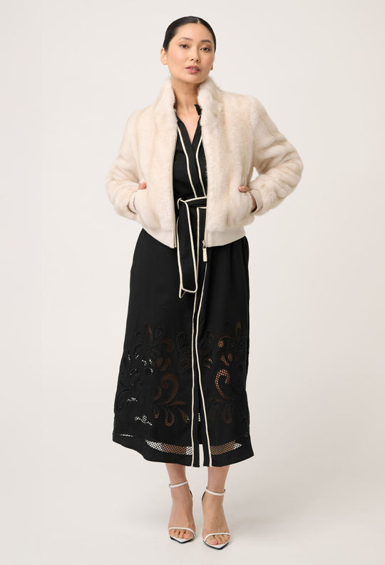 OnceWas PETITE Chrysta Faux Fur Rib Detail Bomber in Porcelain