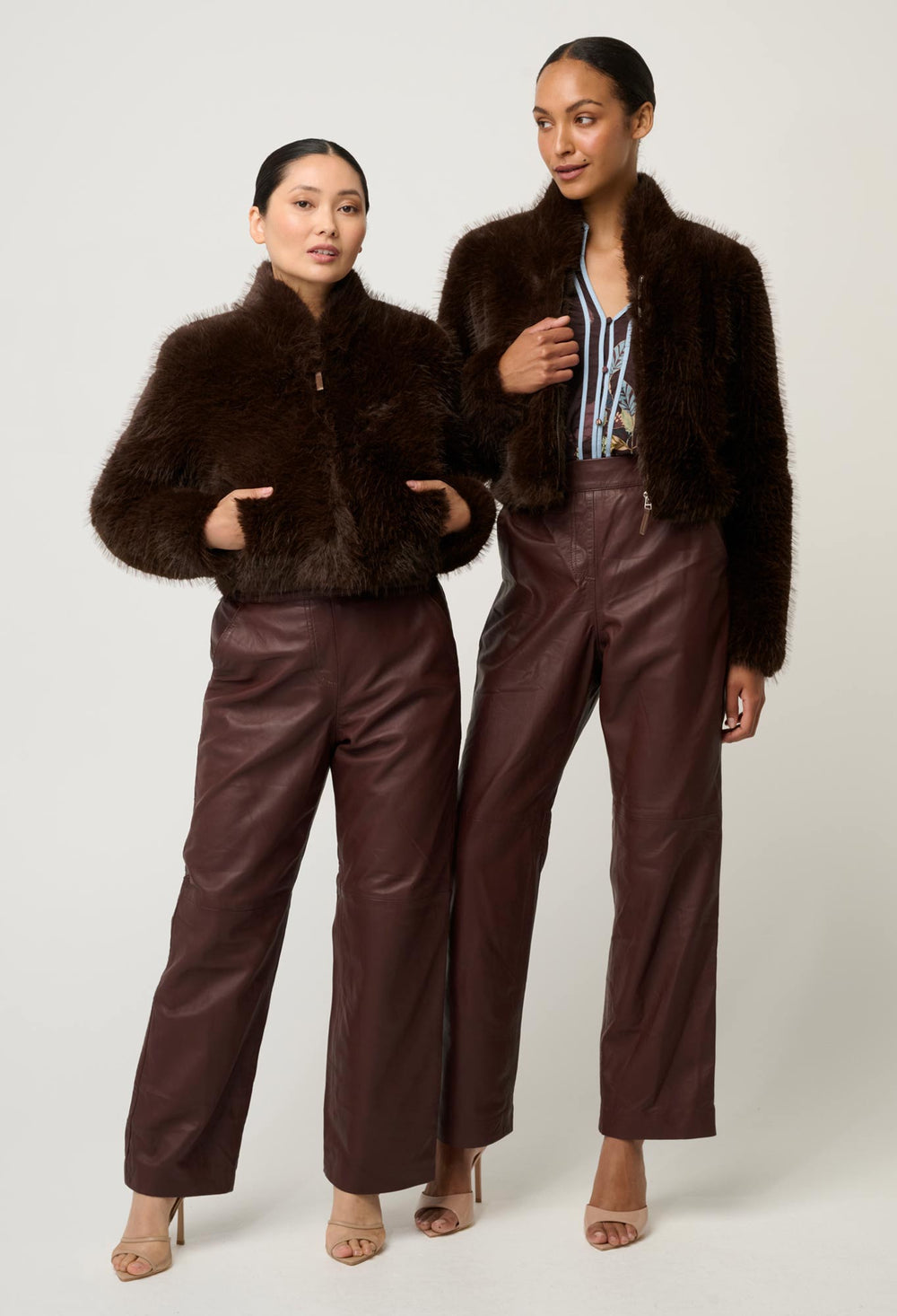 OnceWas PETITE Dawn Faux Fur Cropped Jacket in Walnut
