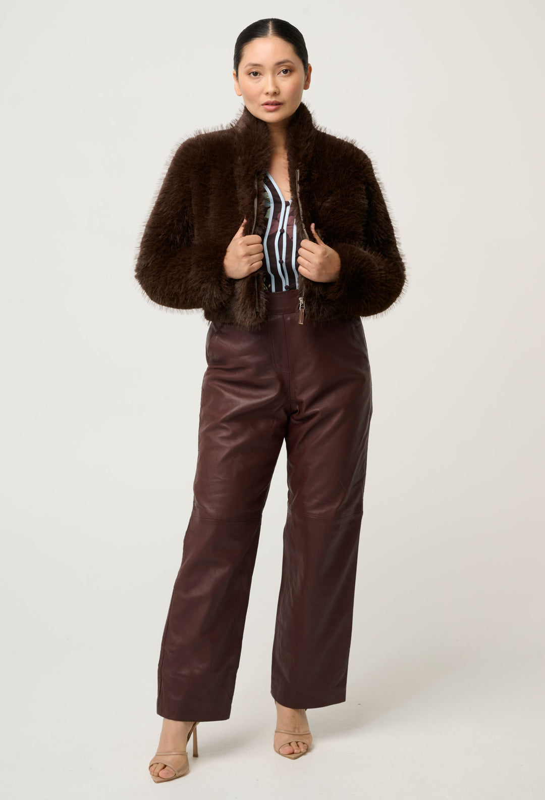 OnceWas PETITE Dawn Faux Fur Cropped Jacket in Walnut