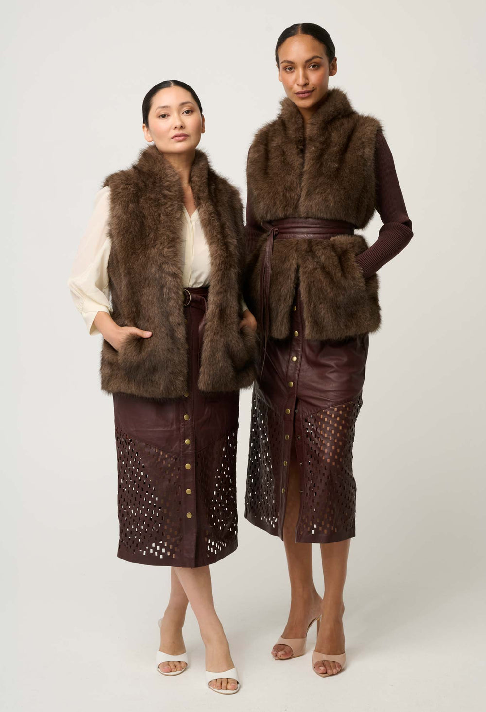 UNDER 5'4 Hazel Faux Fur Vest in Walnut