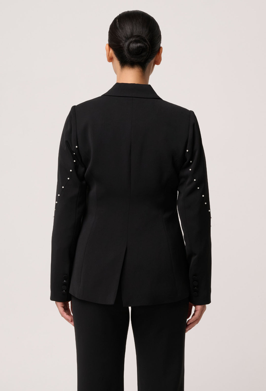 UNDER 5'4 Marcela Pearl Embellished Viscose Stretch Blazer in Black