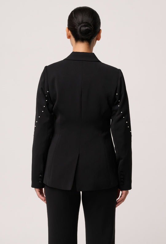 UNDER 5'4 Marcela Pearl Embellished Viscose Stretch Blazer in Black