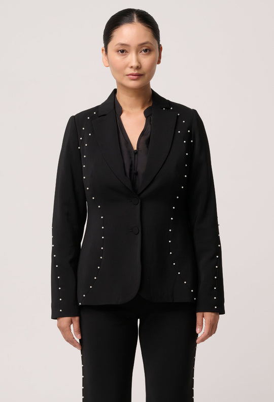 UNDER 5'4 Marcela Pearl Embellished Viscose Stretch Blazer in Black