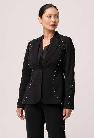 UNDER 5'4 Marcela Pearl Embellished Viscose Stretch Blazer in Black