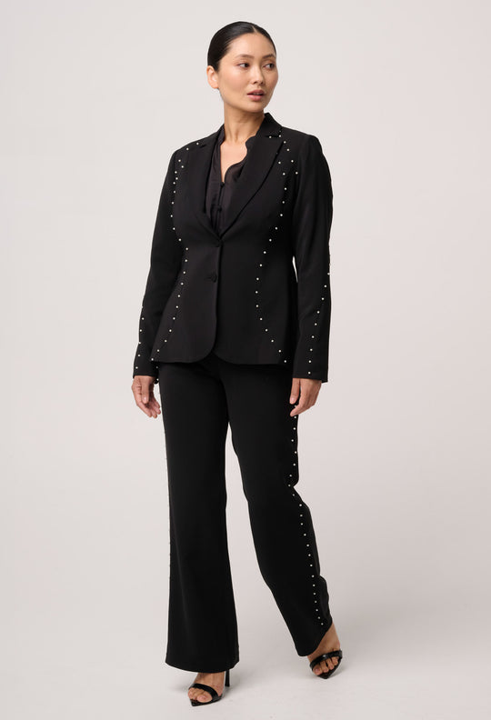 UNDER 5'4 Marcela Pearl Embellished Viscose Stretch Blazer in Black