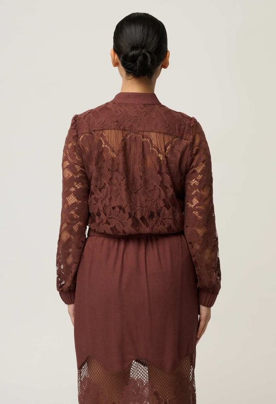 OnceWas UNDER 5'4 Solene Cotton Blend Lace Bomber in Rosewood