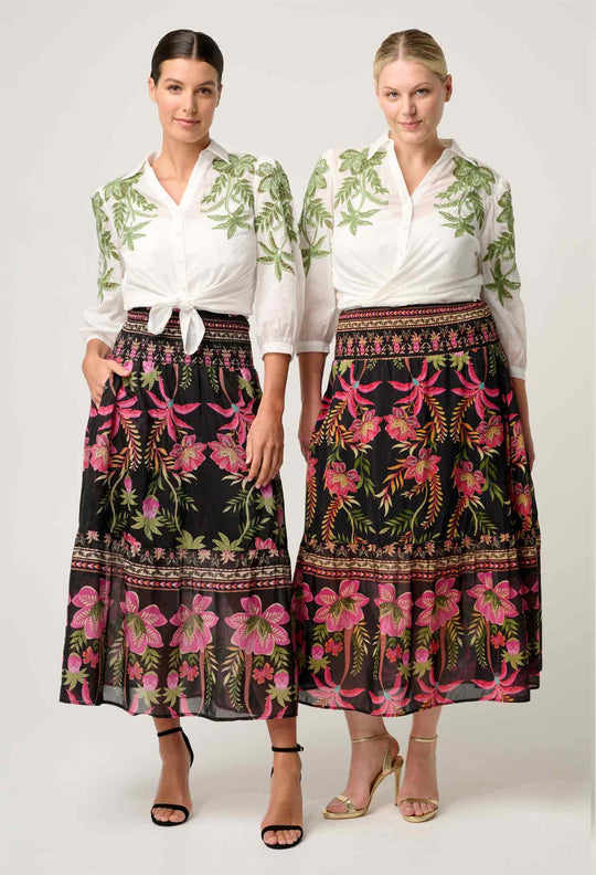 Cordelia  Shirred Silk Cotton Skirt in Anthos Lótos