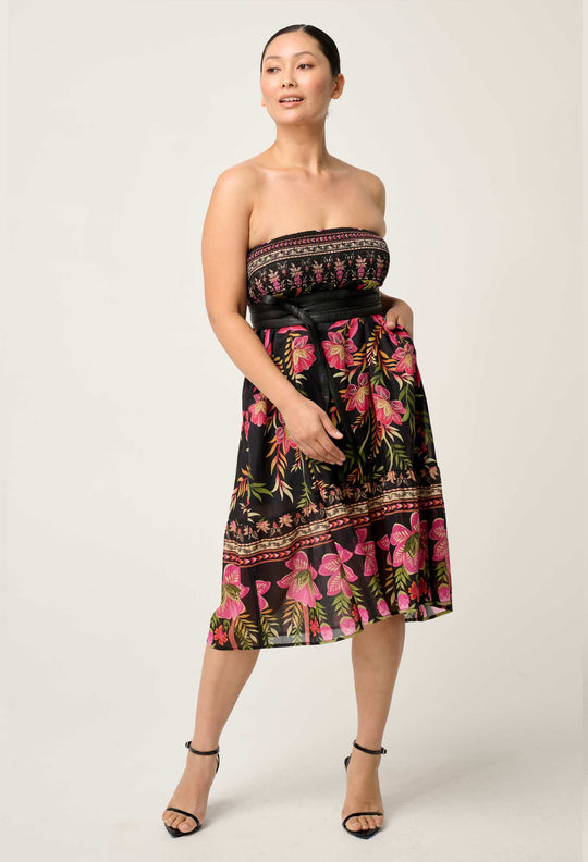 OnceWas PETITE Cordelia  Shirred Silk Cotton Skirt in Anthos Lótos