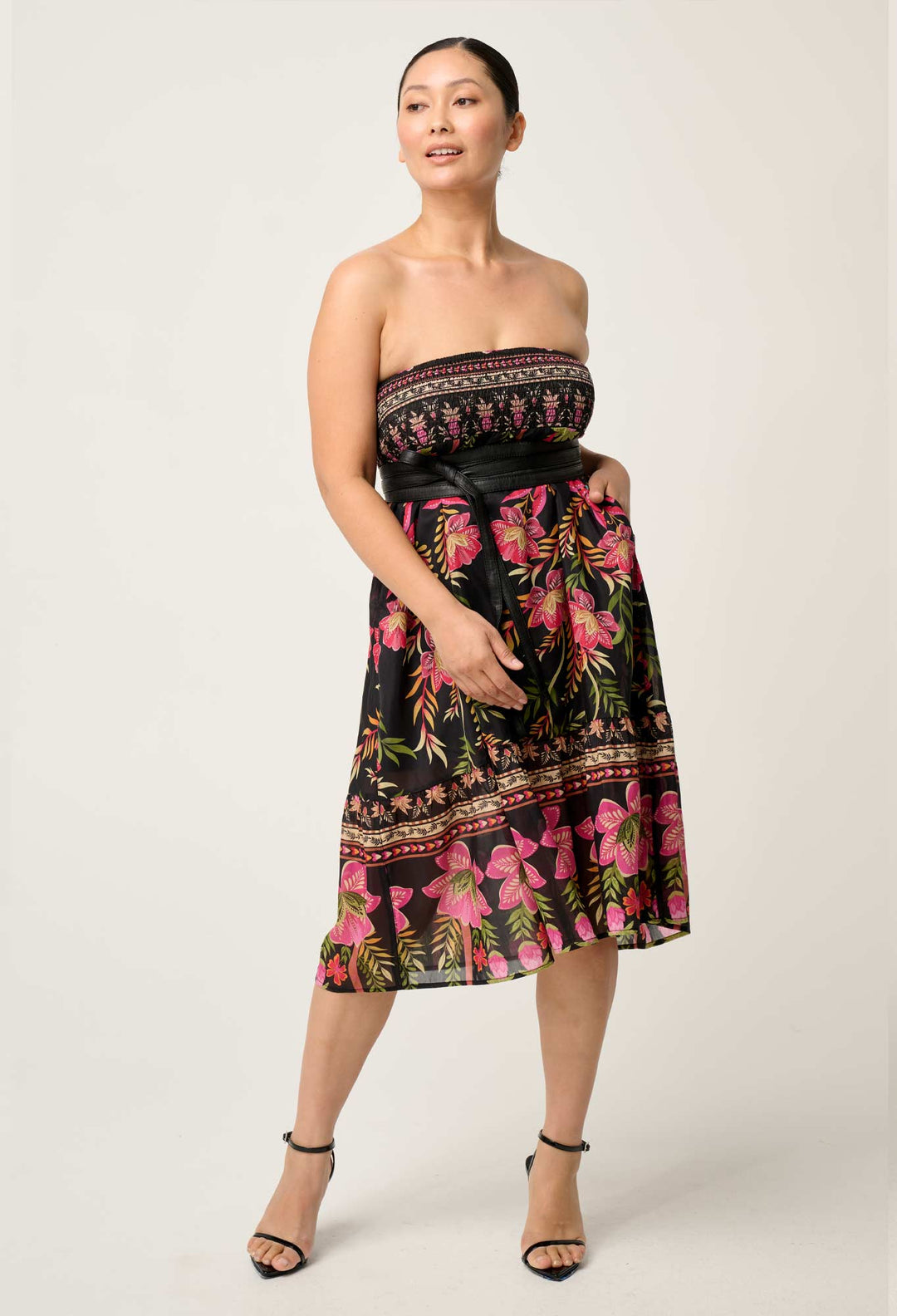 OnceWas PETITE Cordelia  Shirred Silk Cotton Skirt in Anthos Lótos