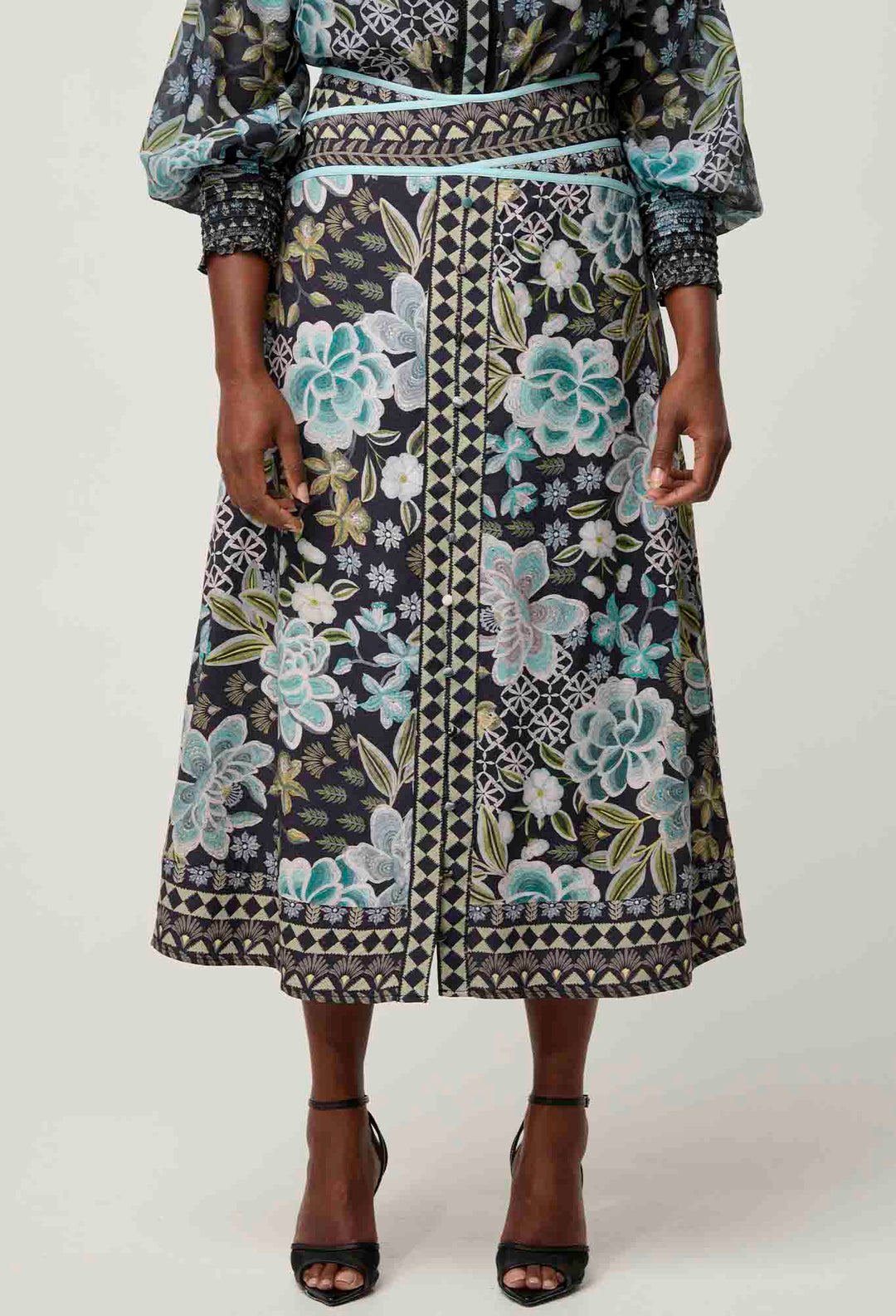 OnceWas PETITE Harper Viscose Dobby Skirt in Dahlia Fields