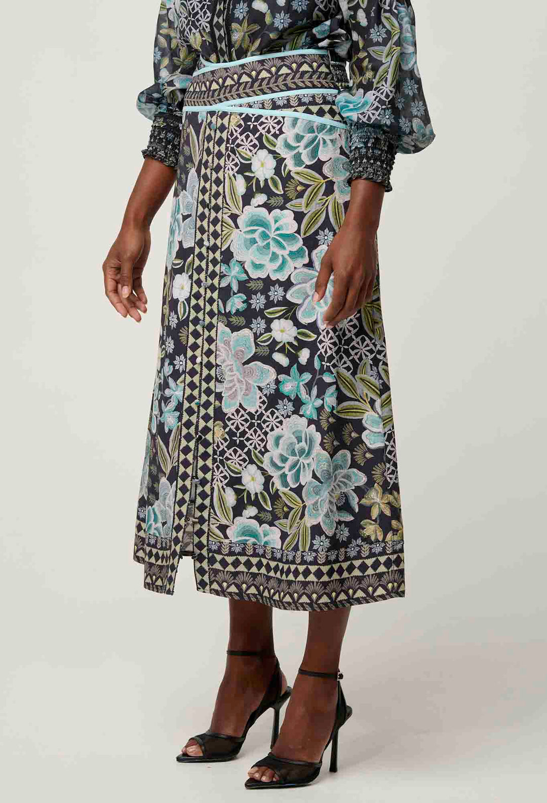 OnceWas PETITE Harper Viscose Dobby Skirt in Dahlia Fields
