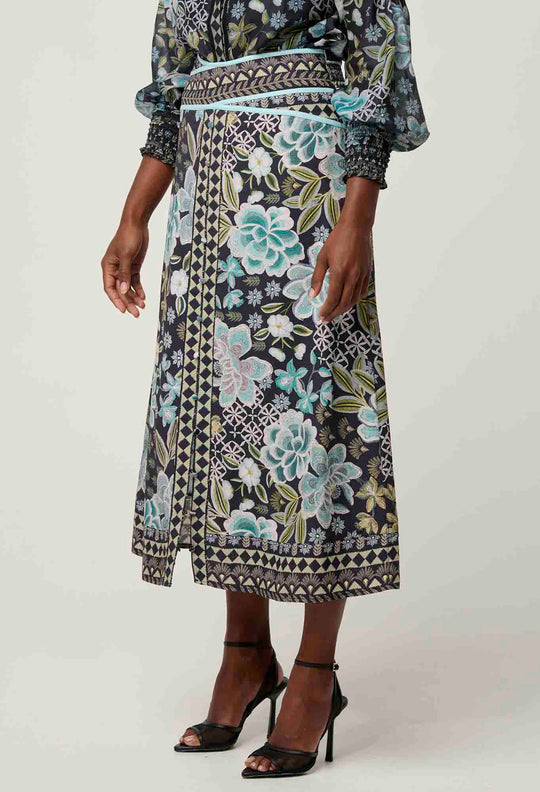 OnceWas PETITE Harper Viscose Dobby Skirt in Dahlia Fields