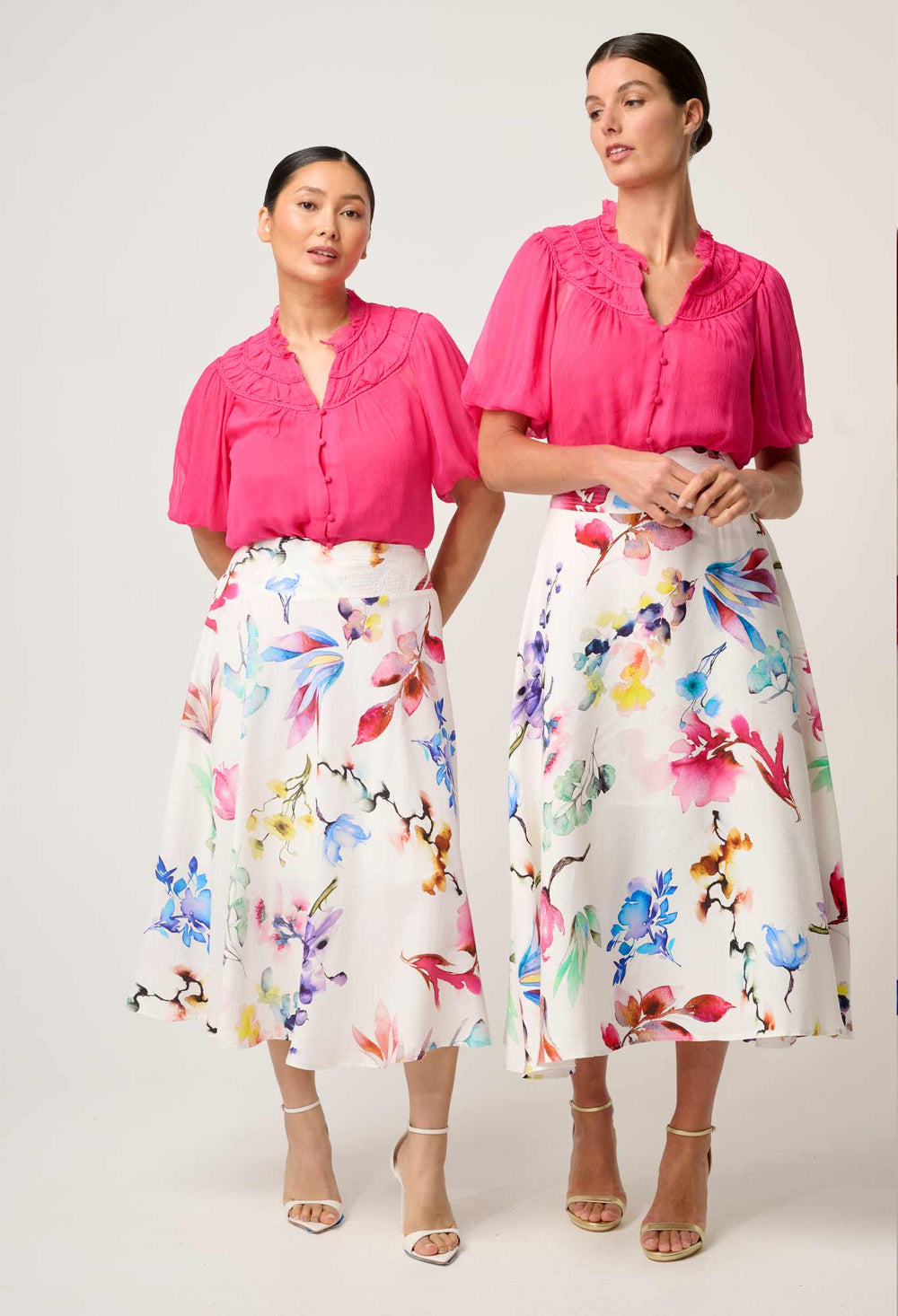 OnceWas PETITE Pandorea Viscose Yoke Skirt in Plume Blossom