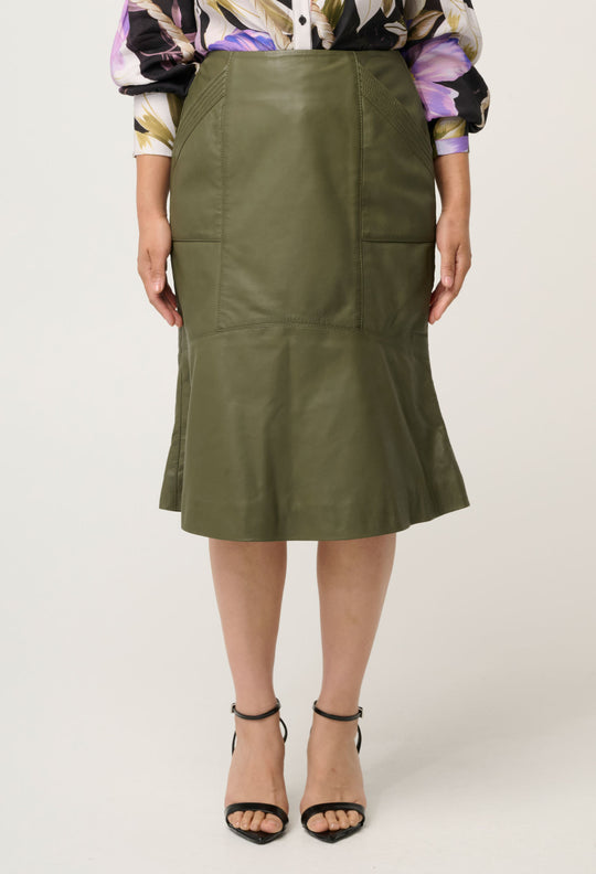 PETITE Mabel Leather Skirt in Moss