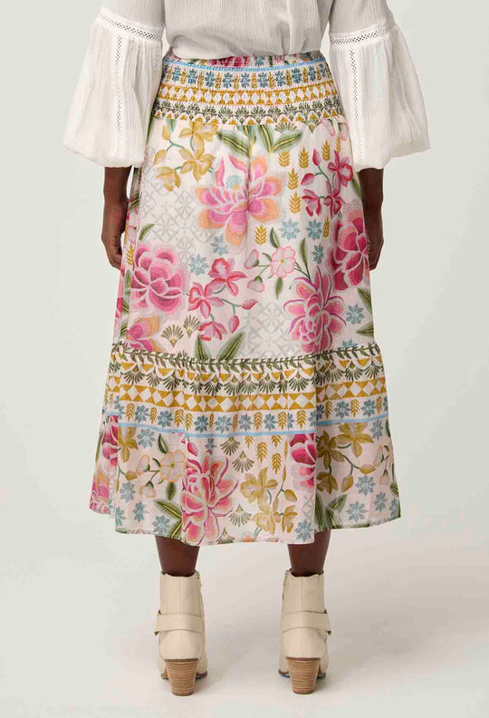 OnceWas PETITE Cordelia Cotton Slub Skirt in Azalea Fields