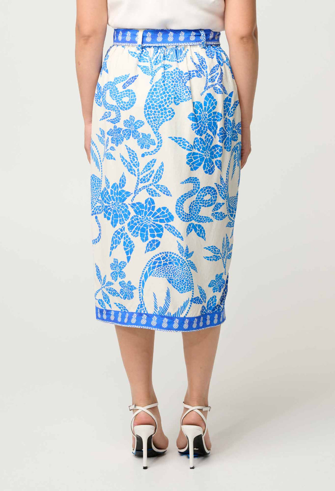 PETITE Zenobia Viscose Dobby Midi Skirt in Azure Mosaic