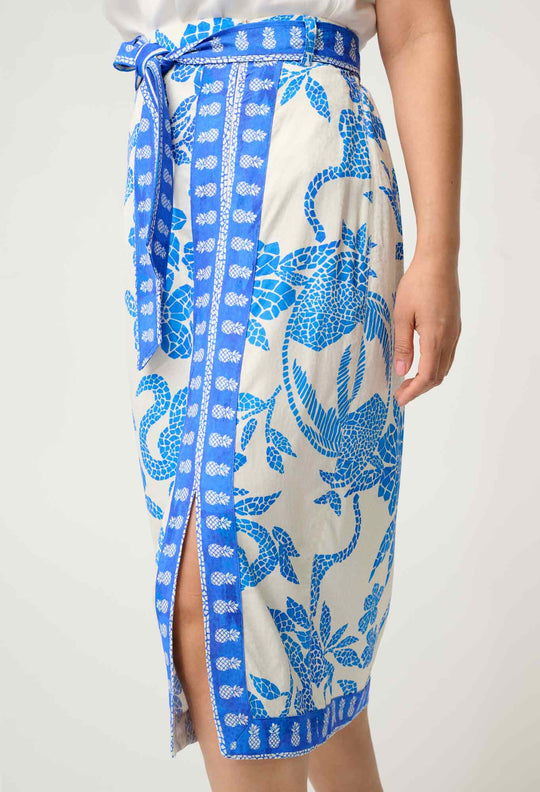 PETITE Zenobia Viscose Dobby Midi Skirt in Azure Mosaic