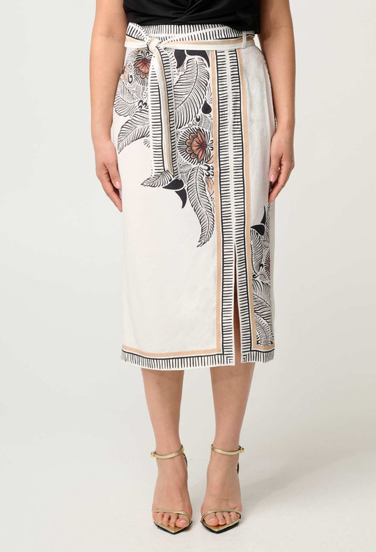 Petite Zenobia Contrast Trim Viscose Dobby Midi Skirt in Ivory Casablanca