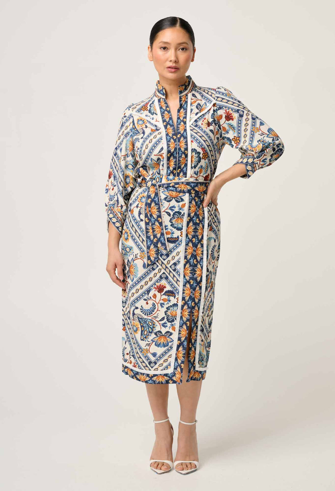 OnceWas PETITE Zenobia Viscose Fringe Midi Skirt in Petinos Floros