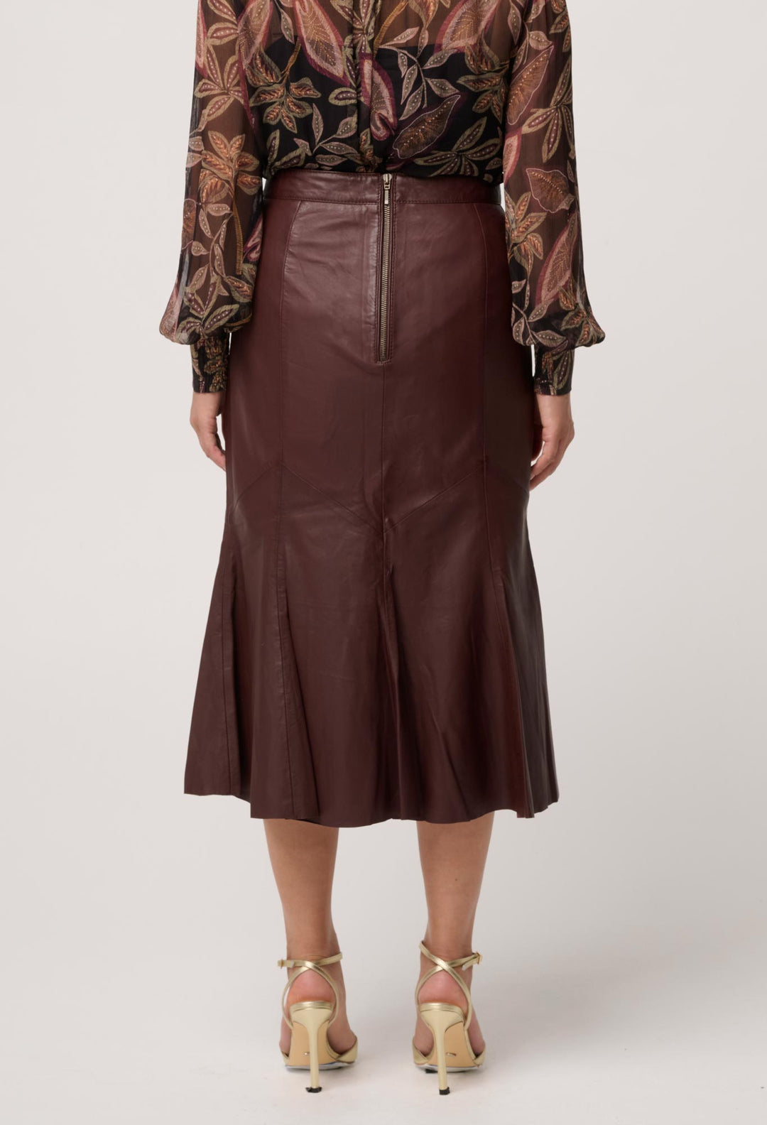 UNDER 5'4 Gayle Genuine Leather Panelled Skirt in Oxblood