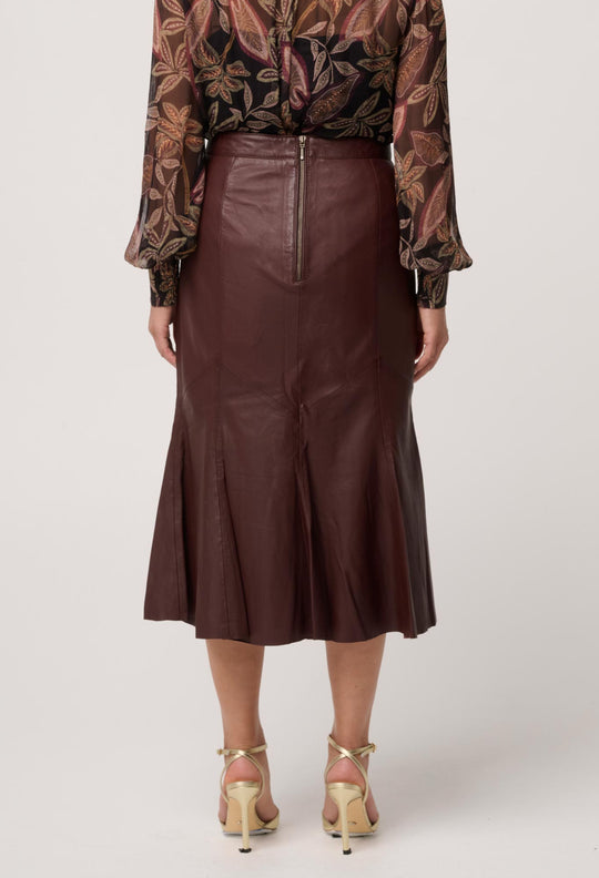 UNDER 5'4 Gayle Genuine Leather Panelled Skirt in Oxblood