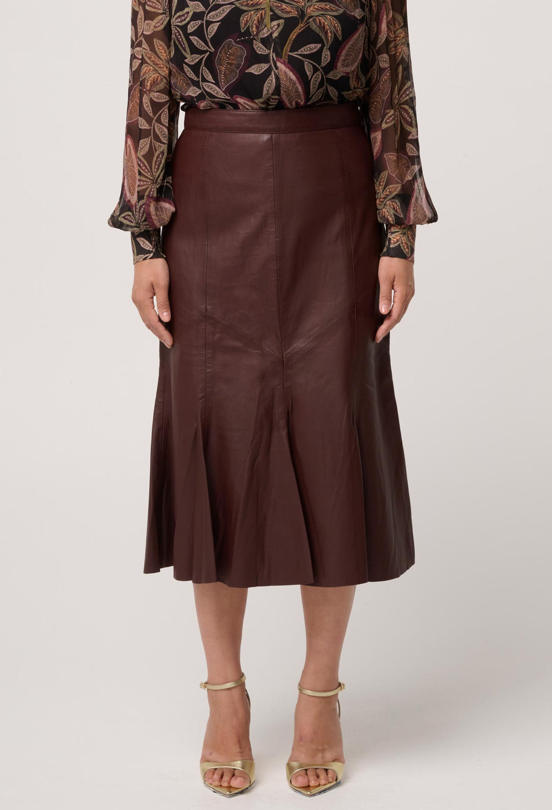 UNDER 5'4 Gayle Genuine Leather Panelled Skirt in Oxblood