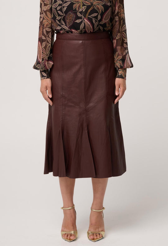 UNDER 5'4 Gayle Genuine Leather Panelled Skirt in Oxblood