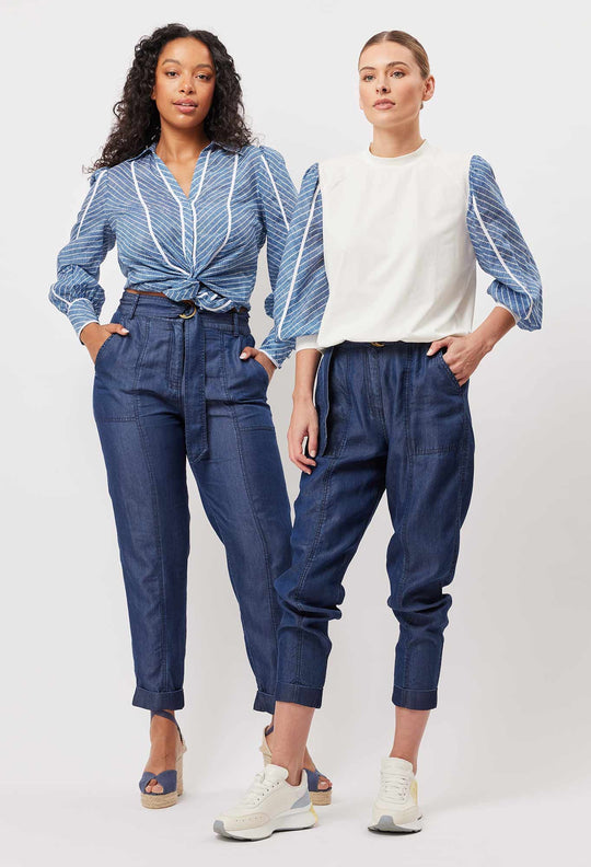 OnceWas Transit Tencel Denim Hi Waist Rolled Cuff Pant