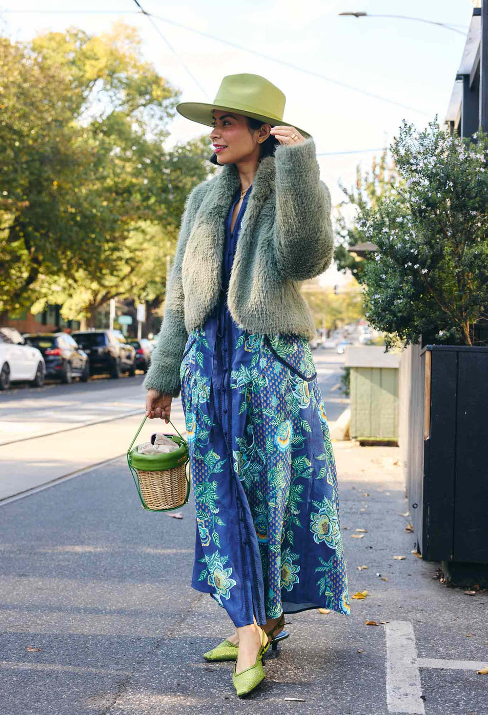 Reina Faux Fur Jacket in Jade Mist