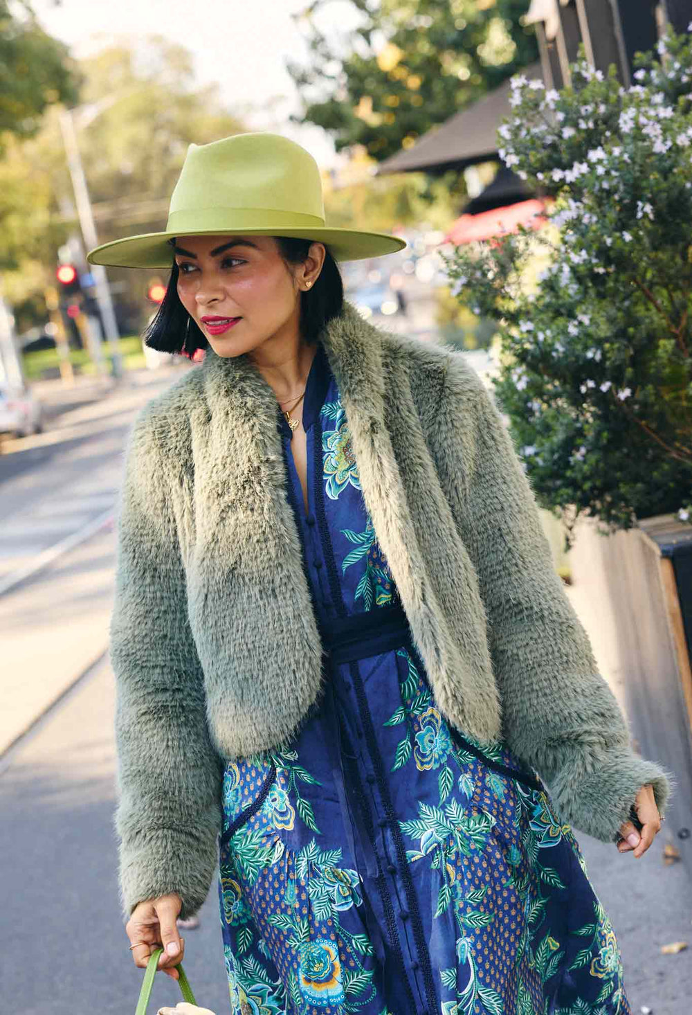 Reina Faux Fur Jacket in Jade Mist