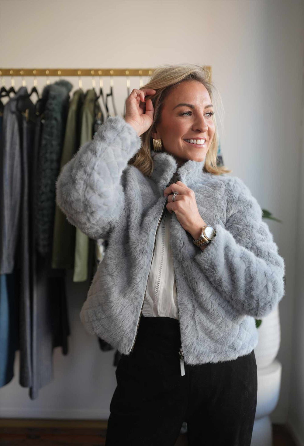 Rylie Reversible Print & Faux Fur Jacket in Dahlia fields