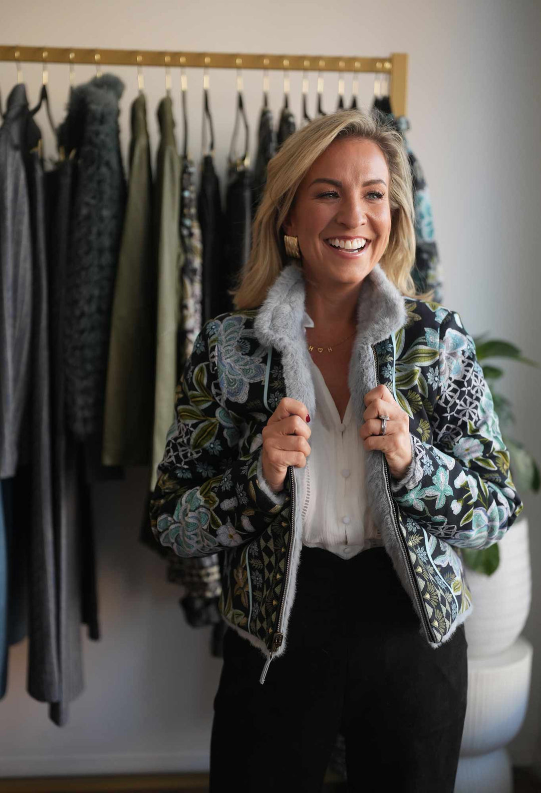 Rylie Reversible Print & Faux Fur Jacket in Dahlia fields