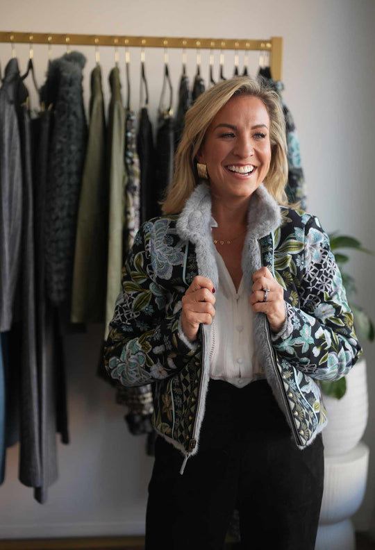 Rylie Reversible Print & Faux Fur Jacket in Dahlia fields