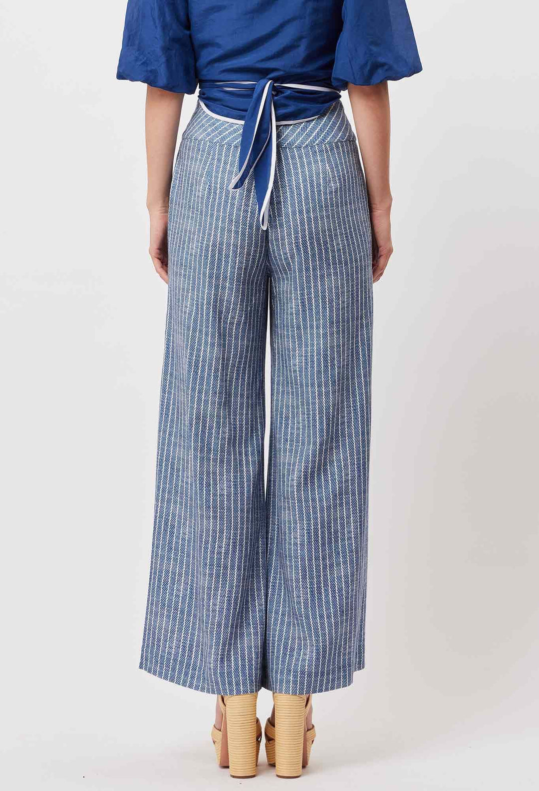 OnceWas Panama Linen Viscose Deep Basque Wide Leg Pant