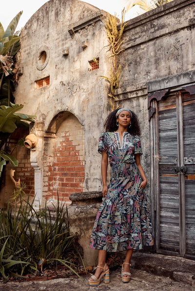 OnceWas Antigua Cotton Silk Maxi Skirt in Fiesta Tropico