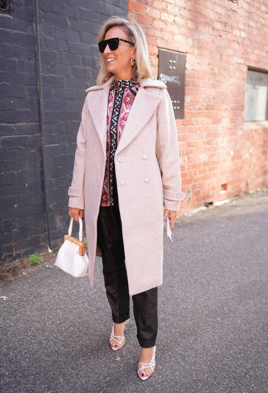 UNDER 5'4 Sutton Wool Blend Double Breasted Coat in Oat