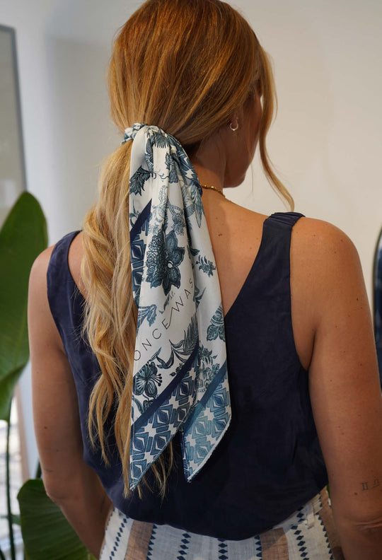 Silk Scrunchie with Scarf in Ink Flè Print