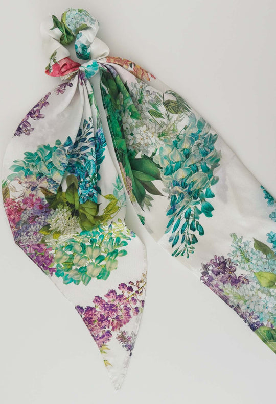 Silk Scrunchie with Scarf in Wisteria Alba