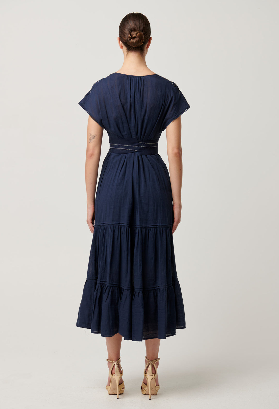 OnceWas St Lucia Cotton Self Stripe Smocked Dress in Ink