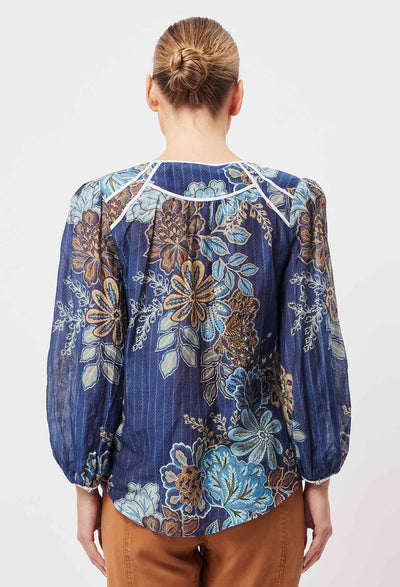 OnceWas Granada Cotton Silk Binding Detail Top
