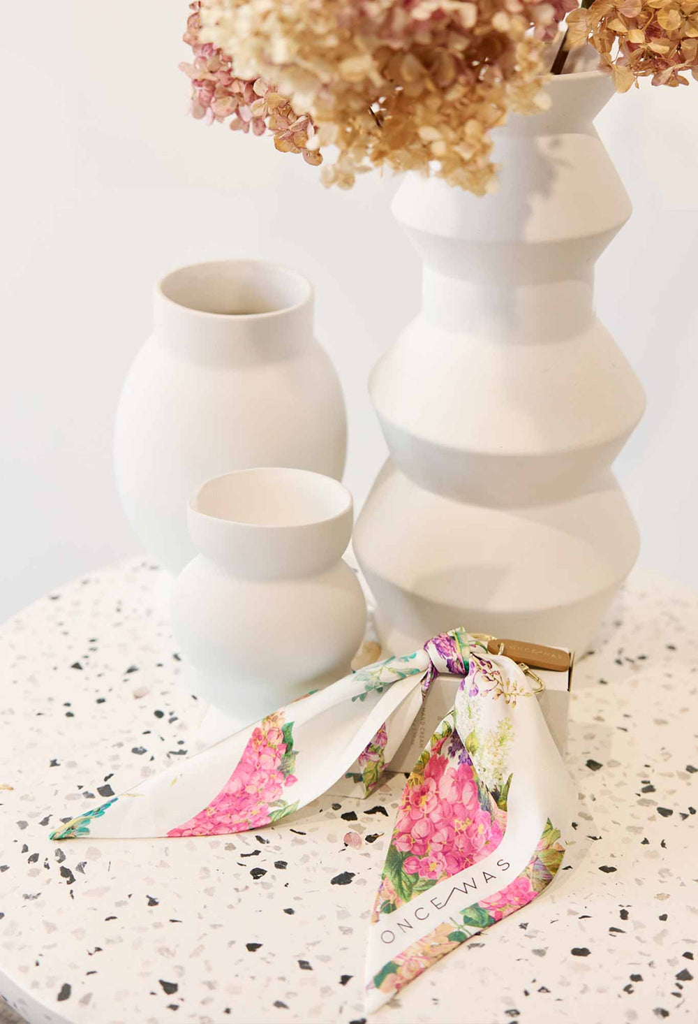 Key Chain with Silk Scarf in Wisteria Alba