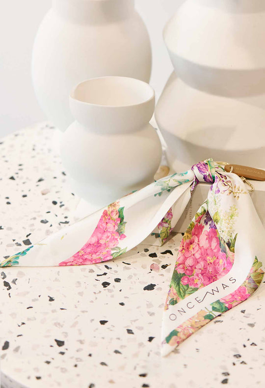 Key Chain with Silk Scarf in Wisteria Alba