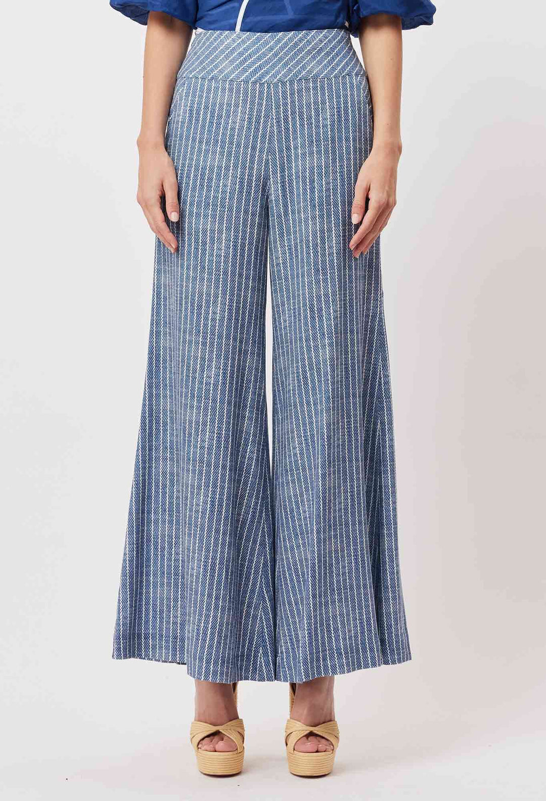 OnceWas Panama Linen Viscose Deep Basque Wide Leg Pant