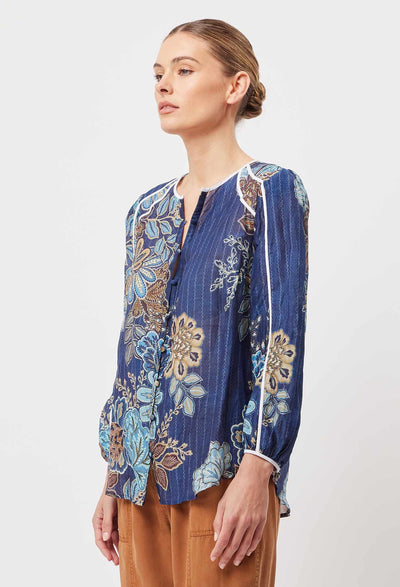 OnceWas Granada Cotton Silk Binding Detail Top