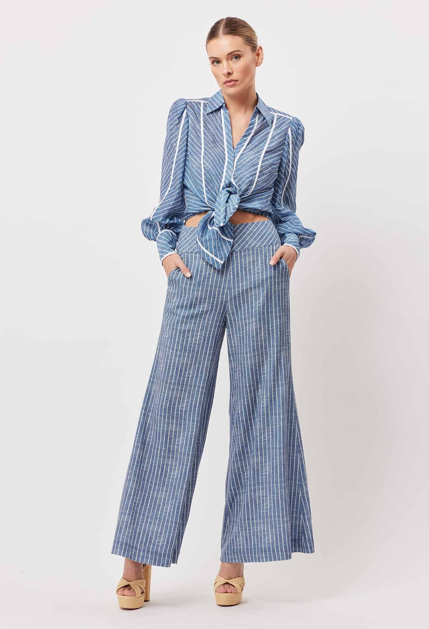 OnceWas Panama Linen Viscose Deep Basque Wide Leg Pant